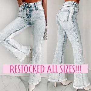 Kancan acid wash high rise flare denim jeans